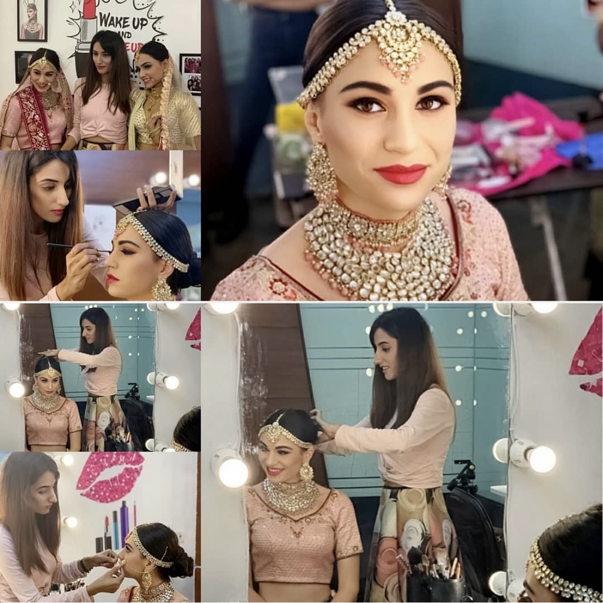 Traditional Red & Gold Bridal Makeup with Emerald Jewelry